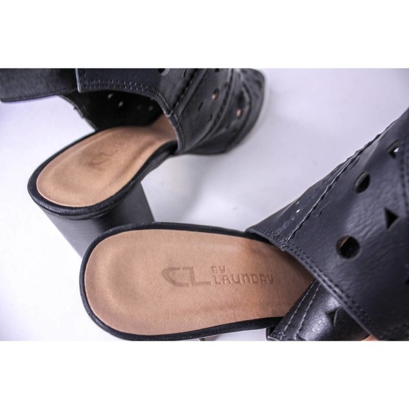 CL By Laundry High Chunky Heel Sandals Peep Toe Cut Out Black Size 9 1/2 - Picture 5 of 6